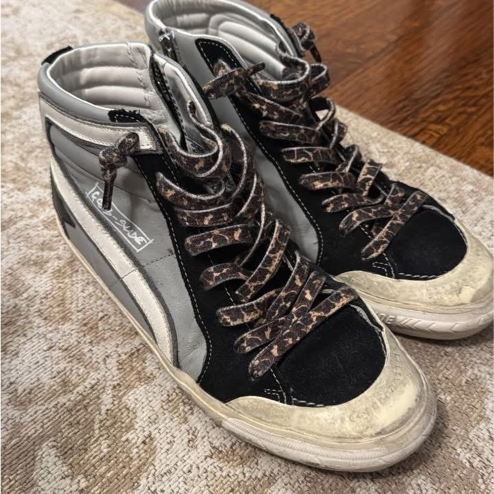 High-Top Sneakers with Leopard Print Laces